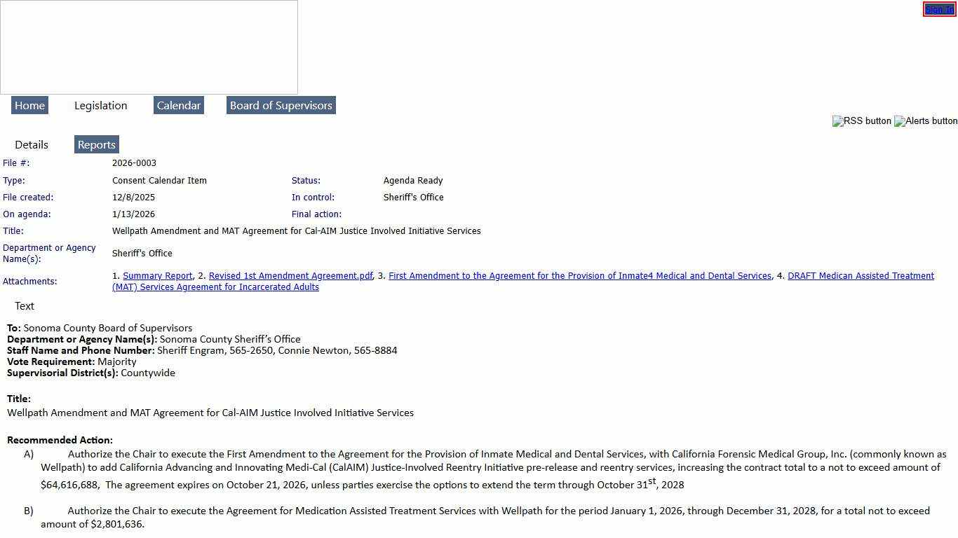 SONOMA COUNTY - File #: 2026-0003