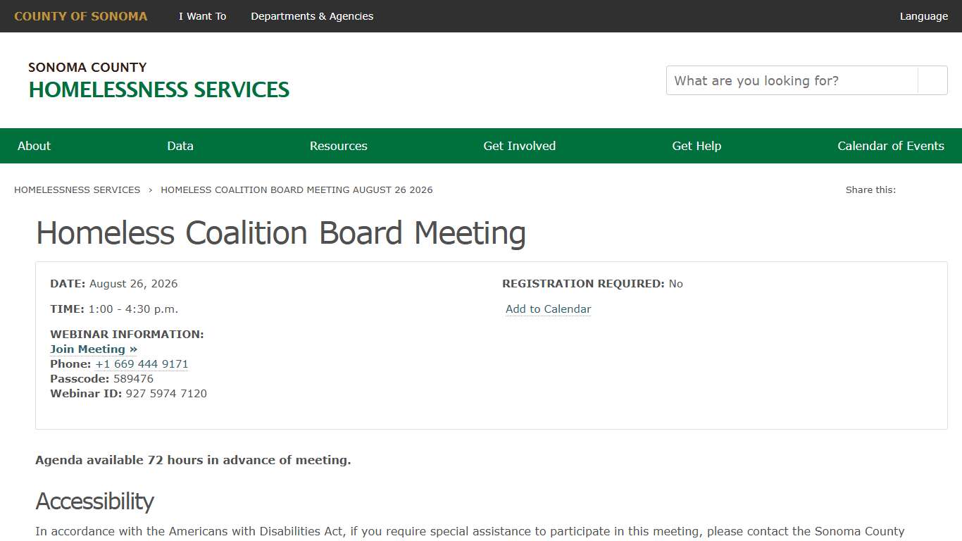 Homeless Coalition Board Meeting